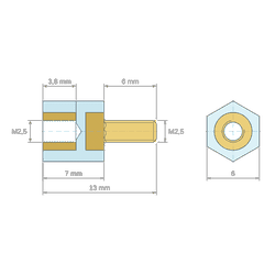 [decl 7mm] Entretoise isolante hexagonale filetée mâle/femelle plastique PA6 insert laiton M2,5 - 6 mm sur plats