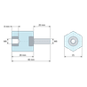 Plano acotado 26 mm, Distanciador aislante hexagonal roscado macho/hembra de plástico poliéster con inserto de acero M6 - 21 mm entre caras