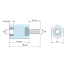Plano acotado 35 mm / 20 mm, Distanciador aislante hexagonal roscado macho/hembra de plástico poliéster con inserto de acero M8 - 21 mm entre caras