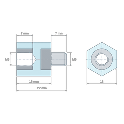[decl 15mm] Entretoise isolante hexagonale filetée mâle/femelle plastique polystyrène insert acier M6 - 13 mm sur plats