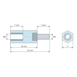 [decl 15mm] Entretoise isolante hexagonale filetée mâle/femelle plastique polystyrène insert acier M3 - 6 mm sur plats