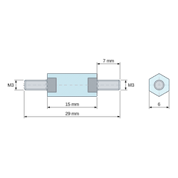 [decl 15mm] Entretoise isolante hexagonale filetée mâle/mâle plastique polystyrène insert acier M3 - 6 mm sur plats