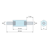 Plano acotado 15 mm, Distanciador aislante hexagonal roscado macho/macho de plástico poliestireno con inserto de acero M3 - 6 mm entre caras