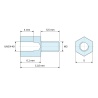 Plano acotado 6,1 mm / 5,5 mm, Distanciador hexagonal roscado macho/hembra acero inoxidable UNC4-40 / M3 - 5 mm entrecaras