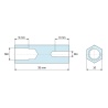 Plano acotado 35 mm, Distanciador hexagonal roscado hembra/hembra latón niquelado con plomo M8 / M4 - 10 mm entrecaras