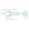 Plano acotado 5 mm / 8 mm, Distanciador hexagonal roscado macho/hembra latón niquelado con plomo UNC4-40 / M3 - 5 mm entrecaras