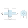 Plano acotado 5 mm / 6,4 mm, Distanciador hexagonal roscado macho/macho plástico poliamida PA6.6 M4 / M3 - 8 mm entrecaras, vástagos de 6,4 y 6 mm