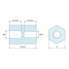 Plano acotado 10 mm, Distanciador hexagonal roscado hembra/hembra plástico poliamida PA6 reforzada con fibra de vidrio M3 / M2,5 - 6 mm entrecaras