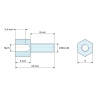 Plano acotado 5 mm / 8 mm, Distanciador hexagonal roscado macho/hembra acero cincado M2,5 / UNC4-40 - 5 mm entrecaras