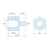 Plano acotado 12 mm / 7 mm, Distanciador hexagonal roscado macho/hembra acero cincado M8 / M4 - 13 mm entrecaras