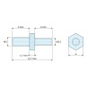 Plano acotado 1,7 mm / 6 mm, Distanciador hexagonal roscado macho/macho acero cincado azul M3 / M2,5 - 5 mm entrecaras