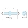 Plano acotado 3 mm / 6 / 8 mm, Distanciador hexagonal roscado macho/macho acero inoxidable M3 - 5,5 mm entrecaras, vástagos de 6 y 8 mm