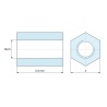 Plano acotado 6,3 mm, Distanciador hexagonal roscado hembra/hembra latón niquelado sin plomo M2,5 - 4 mm entrecaras