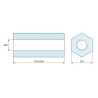 Plano acotado 13,5 mm, Distanciador hexagonal roscado hembra/hembra latón niquelado sin plomo M3 - 5,5 mm entrecaras