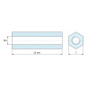 Plano acotado 24 mm, Distanciador hexagonal roscado hembra/hembra latón niquelado sin plomo M4 - 7 mm entrecaras