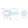 Plano acotado 5 mm / 5 mm, Distanciador hexagonal roscado macho/hembra latón niquelado sin plomo M2 - 4 mm entrecaras