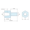 Plano acotado 5,5 mm / 6 mm, Distanciador hexagonal roscado macho/hembra latón niquelado sin plomo M3 - 5,5 mm entrecaras