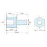 Plano acotado 6 mm / 6 mm, Distanciador hexagonal roscado macho/hembra plástico poliamida PA6.6 natural UL94-V2 M3 - 5,5 mm entrecaras
