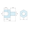Plano acotado 5 mm / 4 mm, Distanciador hexagonal roscado macho/hembra plástico poliamida PA6.6 UL94-V2 M3 - 5,5 mm entrecaras