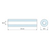 Plano acotado 20 mm, Distanciador redondo roscado hembra/hembra plástico poliacetal POM blanco UL94-HB M2,5 - Ø5 mm