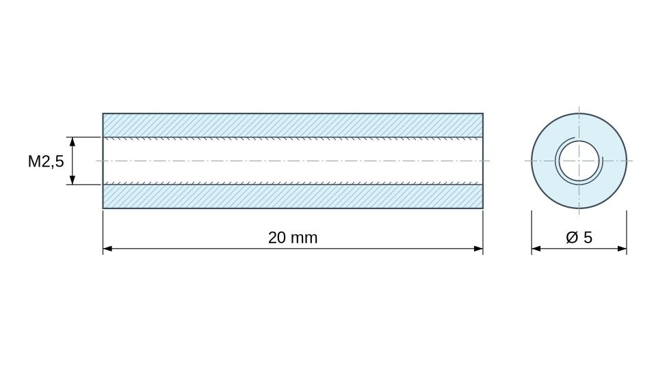 Plano acotado Distanciador redondo roscado hembra/hembra plástico poliacetal POM blanco UL94-HB M2,5 - Ø5 mm Plano acotado Distanciador redondo roscado hembra/hembra plástico poliacetal POM blanco UL94-HB M2,5 - Ø5 mm