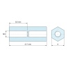 Plano acotado 17,7 mm, Distanciador hexagonal roscado hembra/hembra plástico poliamida PA6.6 reforzada con fibra de vidrio UL94-V0 M3 - 6 mm entrecaras