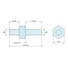 Plano acotado 3 mm / 5 / 8 mm, Distanciador hexagonal roscado macho/macho acero cincado M3 - 5,5 mm entrecaras, vástagos de 5 y 8 mm