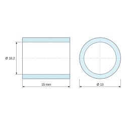 Plano acotado 15 mm, Separador liso de latón niquelado con plomo Ø10,2x13mm para tornillo M10