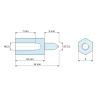 Plano acotado 10 mm / 5 mm, Distanciador hexagonal roscado autorroscante acero cincado M2,5 / ST2,6 - 5 mm entrecaras