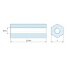 Plano acotado 15 mm, Distanciador hexagonal roscado hembra/hembra acero cincado sin plomo M2,5 - 5 mm entrecaras