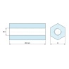 Plano acotado 20 mm, Distanciador hexagonal roscado hembra/hembra acero cincado sin plomo M4 - 8 mm entrecaras