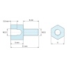 Plano acotado 5 mm / 6 mm, Distanciador hexagonal roscado macho/hembra acero cincado sin plomo M2,5 - 5 mm entrecaras