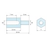 Plano acotado 10 mm / 6 mm, Distanciador hexagonal roscado macho/hembra acero cincado sin plomo M3 - 6 mm entrecaras