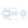Plano acotado 10 mm / 12 mm, Distanciador hexagonal roscado macho/hembra acero cincado azul sin plomo M6 - 10 mm entrecaras