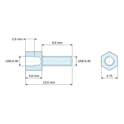 Plano acotado 4,8 mm / 8,8 mm, Distanciador hexagonal roscado macho/hembra acero cincado sin plomo UNC4-40 - 4,75 mm entrecaras