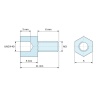 Plano acotado 5 mm / 6 mm, Distanciador hexagonal roscado macho/hembra acero cincado sin plomo UNC4-40 / M3 - 5 mm entrecaras