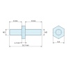 Plano acotado 1,7 mm / 6 / 8 mm, Distanciador hexagonal roscado macho/macho acero cincado sin plomo M3 - 5,5 mm entrecaras, vástagos de 6 y 8 mm