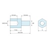 Plano acotado 7 mm / 5,5 mm, Distanciador hexagonal roscado macho/hembra acero cincado amarillo sin plomo UNC4-40 / M3 - 5 mm entrecaras