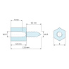 Plano acotado 6,8 mm / 6,5 mm, Distanciador hexagonal roscado autorroscante acero cincado M2,5 / ST2,6 - 5 mm entre caras