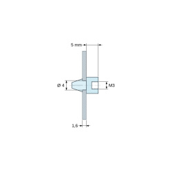 Soporte PCB a presión, rosca interior M3, poliamida PA6.6 negra UL94-HB, taladro PCB Ø4 mm, PCB 1,6 mm