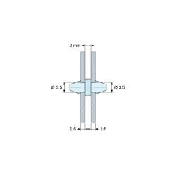 Soporte PCB a presión por ambos lados, poliamida PA6.6 natural UL94-V2, taladro PCB Ø3,5 mm, PCB 1,6 mm