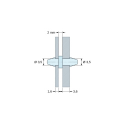 Soporte PCB a presión por ambos lados, poliamida PA6.6 natural UL94-V2, PCB Ø3,5 mm 1,6 mm / chasis Ø3,5 mm 3,6 mm