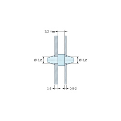 Soporte PCB a presión por ambos lados, poliamida PA6.6 natural UL94-V2, PCB Ø3,2 mm 1,6 mm / chasis Ø3,2 mm 0,8–2 mm