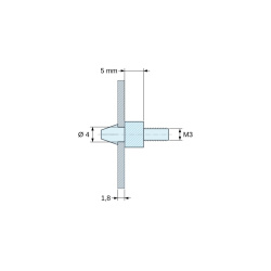 Soporte para circuito impreso a presión, roscado M3, poliamida PA6.6 negra UL94-HB, orificio Ø4 mm, circuito 1,8 mm