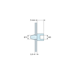 Soporte para circuito impreso a presión, con rosca interior M3, poliamida PA6.6 negra UL94-HB, orificio Ø3 mm, circuito 1,6 mm
