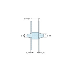 Soporte PCB a presión por ambos lados, Poliamida PA6.6, natural, UL94-V0, PCB Ø4/1,6 mm / CH Ø4,8/0,8–2 mm