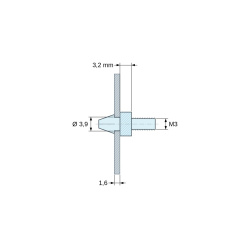 Soporte para circuito impreso a presión, roscado M3, poliamida PA6.6 natural UL94-V2, orificio Ø3,9 mm, circuito 1,6 mm