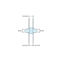 Soporte PCB a presión por ambos lados, Policarbonato PC, negro, UL94-V2, PCB Ø6,4/1,4-2,4 mm / CH Ø6,4/1,2-2,4 mm