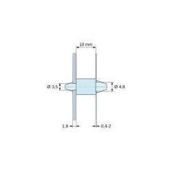 Soporte PCB a presión por ambos lados, Poliamida PA6.6, natural, UL94-V2, PCB Ø3,5/1,8 mm / CH Ø4,8/0,4–2 mm
