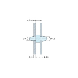 Soporte PCB a presión por ambos lados, Poliamida PA6.6, natural, UL94-V2, PCB Ø4/2,4 mm / CH Ø4,8/2–3,6 mm